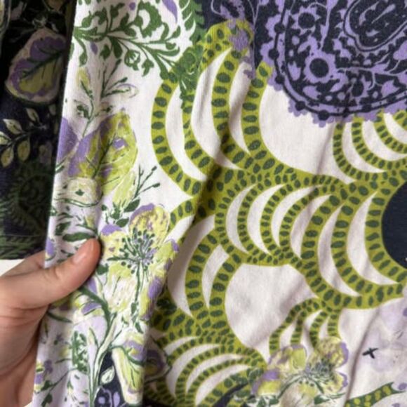 Christopher & Banks Purple & Green Top 3/4 Sleeves Floral & Paisley - Picture 4 of 5